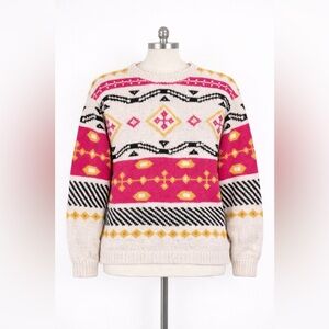 Vintage Forenza Sweater M Pink Geometric Knit 90s Chunky Ramie Cotton